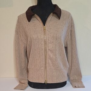 NWT (M) Adrienne Vittadini Beige and Dark Brown Knit Sweater